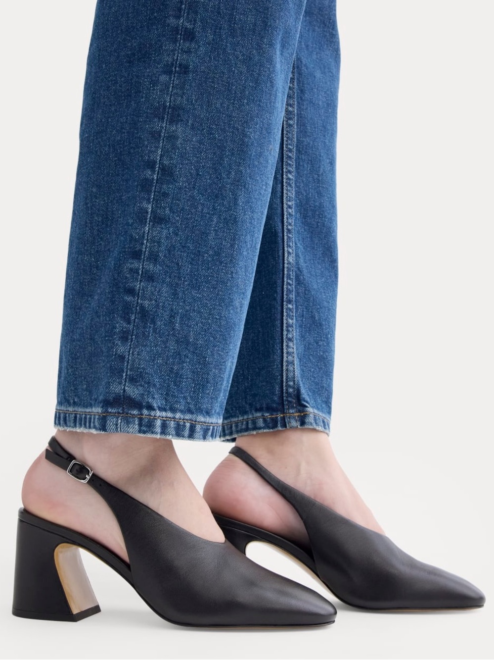 NWT Everlane Curved Black Slingback Leather Heels size 8